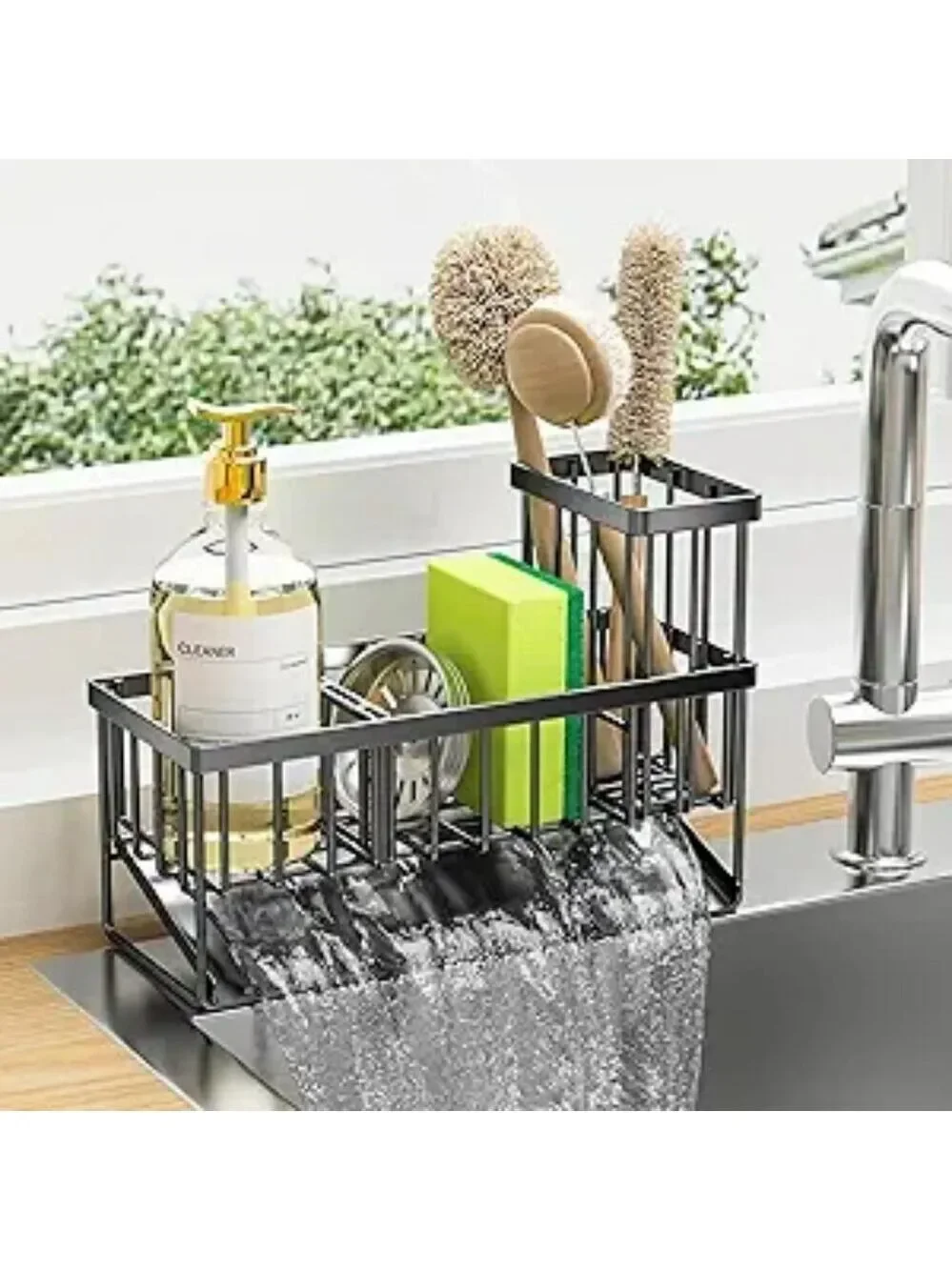 Cisily Stainless Kitchen Sink Caddy Organizer with Brush Sponge Holder Rack